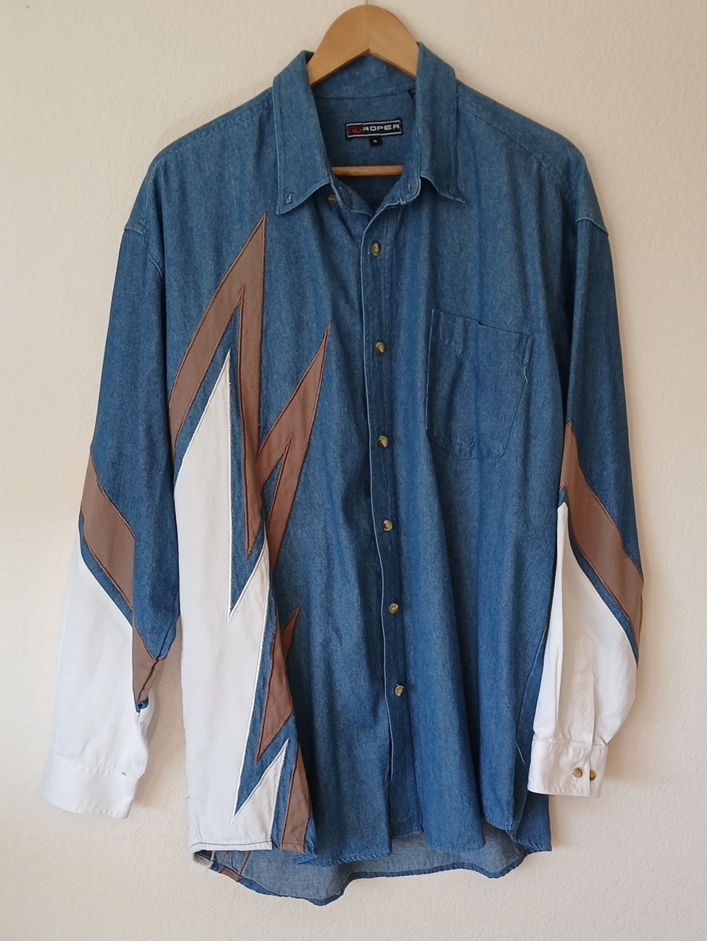 Roper Colorblock Denim Western Button Up Shirt